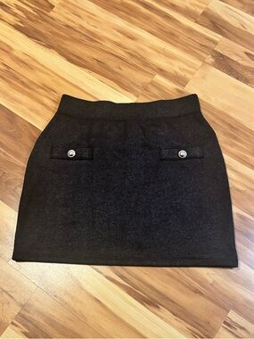 Michael Kors Shimmery Black Mini Skirt with Button Flap Pockets Size XS